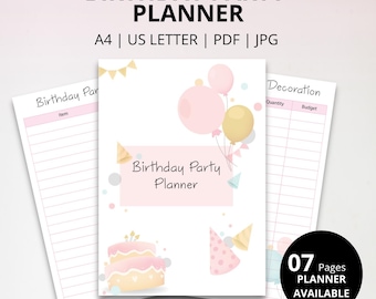 Printable Birthday Party Planner PDF, Kids Party Planning Binder, Guest List, Budget, Food, Games and Decoration Organizer