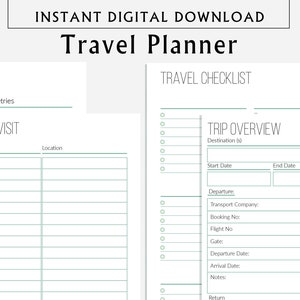 Travel Planner Printable, Trip Itinerary Packing List, Digital Vacation ...
