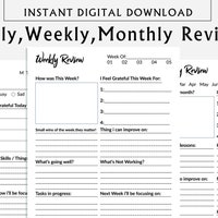 Printable Daily Review, Weekly Review, Monthly Review, Planner Insert ...