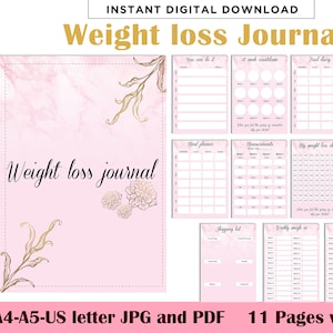 Weight Loss Journal Printable, Minimalist Editable 12 Pages Weight loss Tracker, A4, A5, US Letter, PDF Instant Digital Download