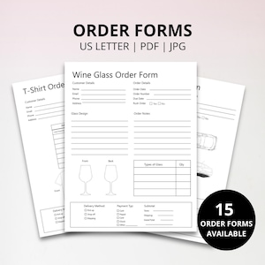 Paket med beställningsformulär för småföretag, 15 utskrivbara kundbeställningsmallar, försäljningsformulär för hantverksleverantörer, PDF med amerikanska brev