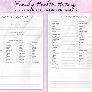 Comprehensive Medical History Form, Your Health Your Story, Medical history form, Editable Medical History Form, Family Medical History Form