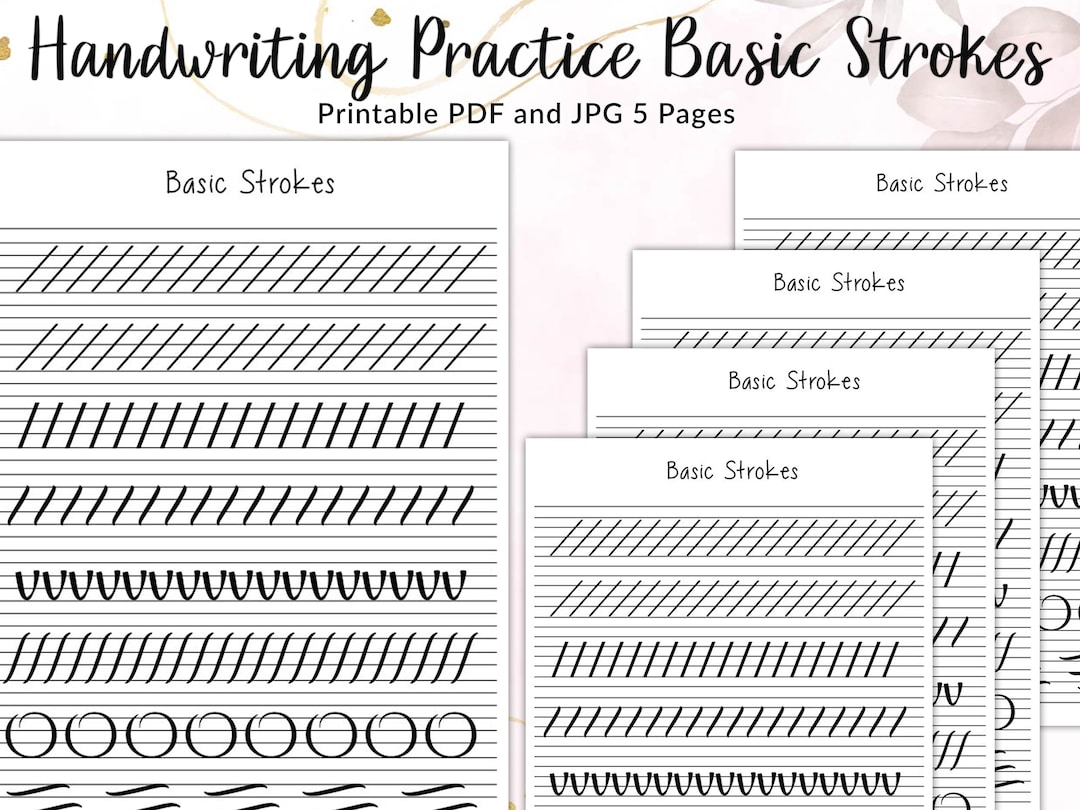 Basic Strokes Handwriting Practice Sheet, Printable Handwriting