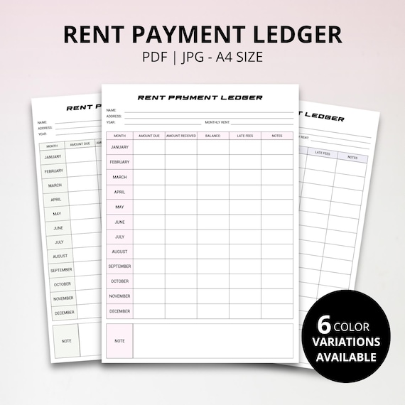 Rent Payment Ledger Printable PDF, Rental Income Tracker, Landlord Rent Tracker, Monthly Rent Log, Tenant Payment Record
