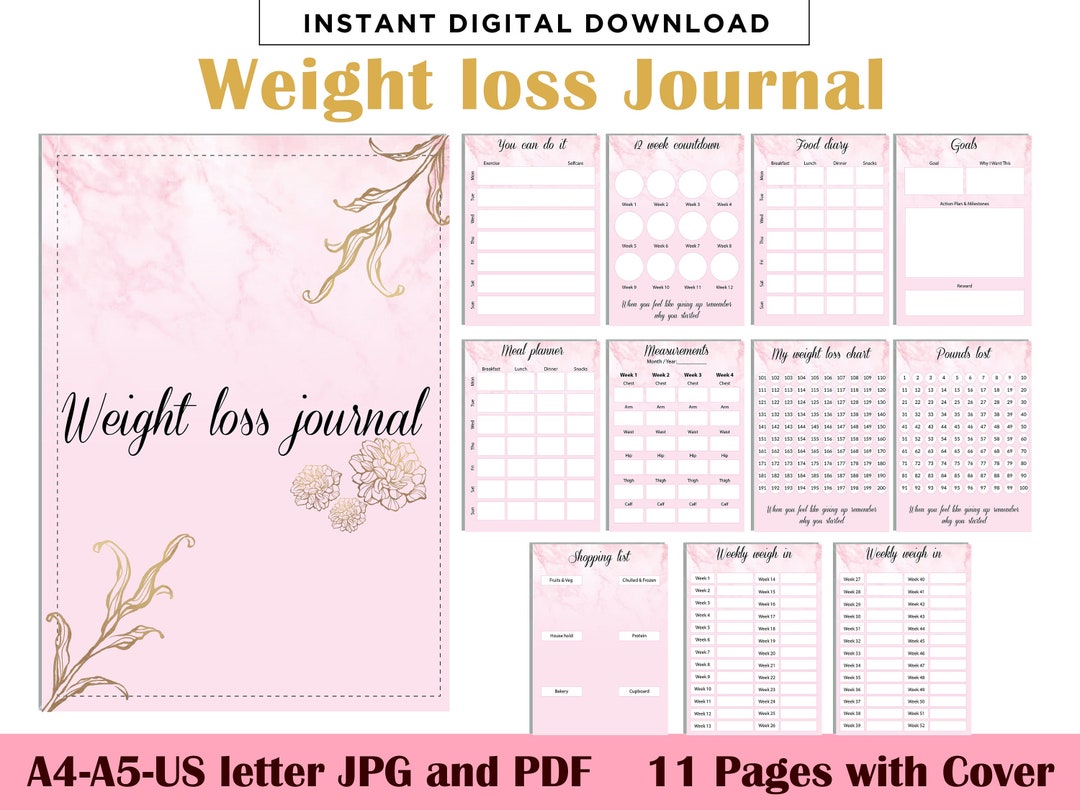 Weight Loss Journal Printable, Minimalist Editable 12 Pages Weight Loss Tracker, A4, A5, US ...