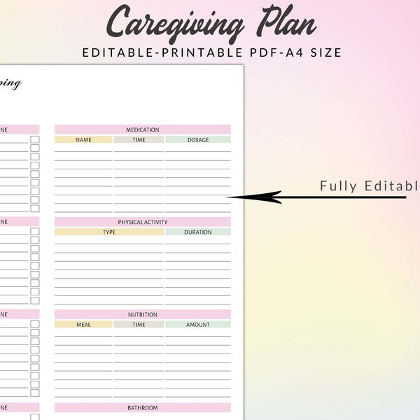 Compassionate Caregiving Planner, Care Giving Caregiver Daily Task, Editable Caregiving Plan, Caregiving template, Caregiving Elderly Care