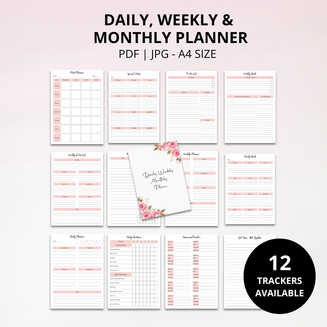 Daily Weekly Monthly Planner Printable, Productivity Planner Bundle ...