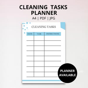Planilha de Tarefas de Limpeza para Imprimir em PDF, Lista de Atribuições de Tarefas Domésticas, Rastreador de Instruções e Datas para Tarefas, Organizador de Limpeza Doméstica para Download