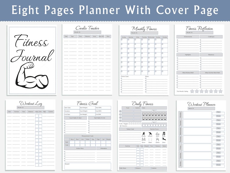 Fitness Journal Printable, Minimalist Editable 9 Pages Fitness Tracker ...