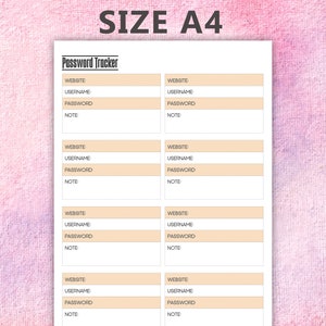 Password Tracker Printable & Fillable, Password Keeper, Password ...