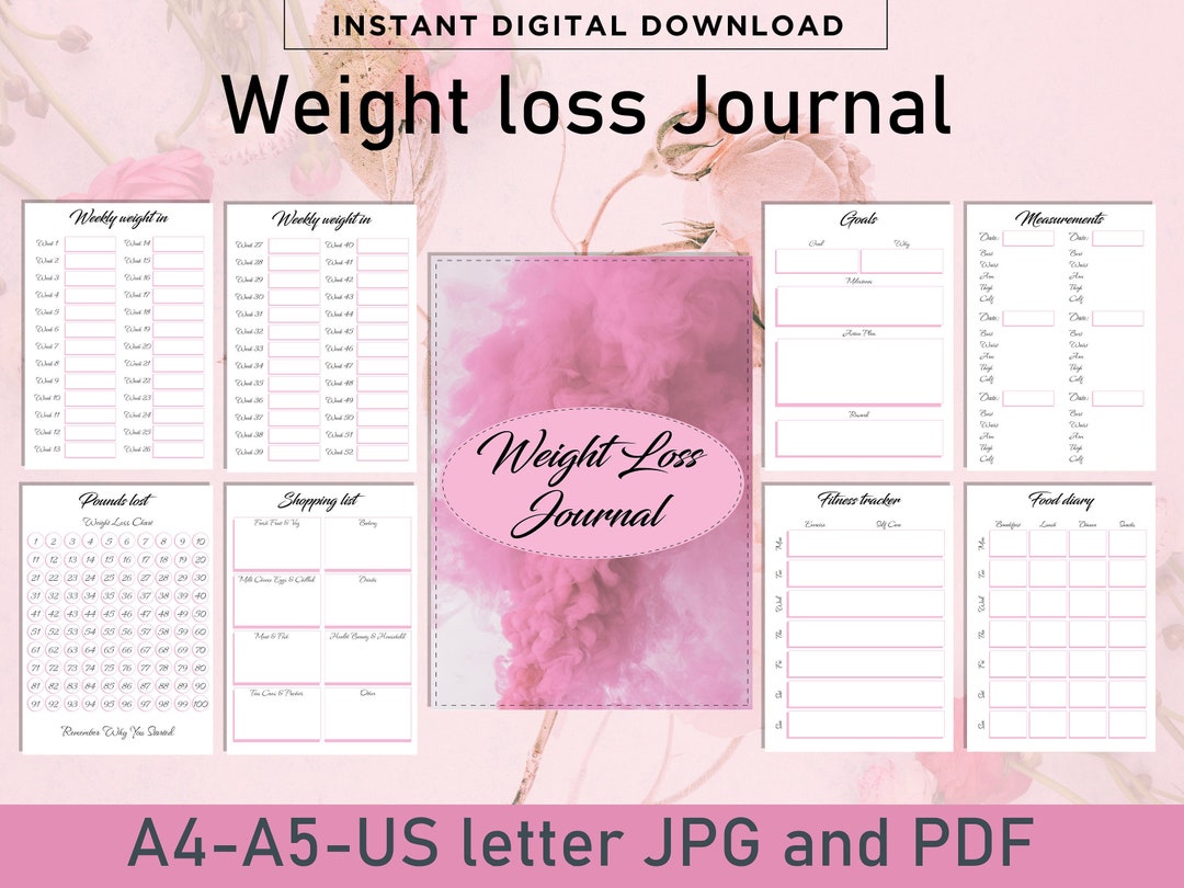 Weight Loss Journal Printable, Minimalist Editable 9 Pages Weight Loss Tracker, A4, A5, US ...