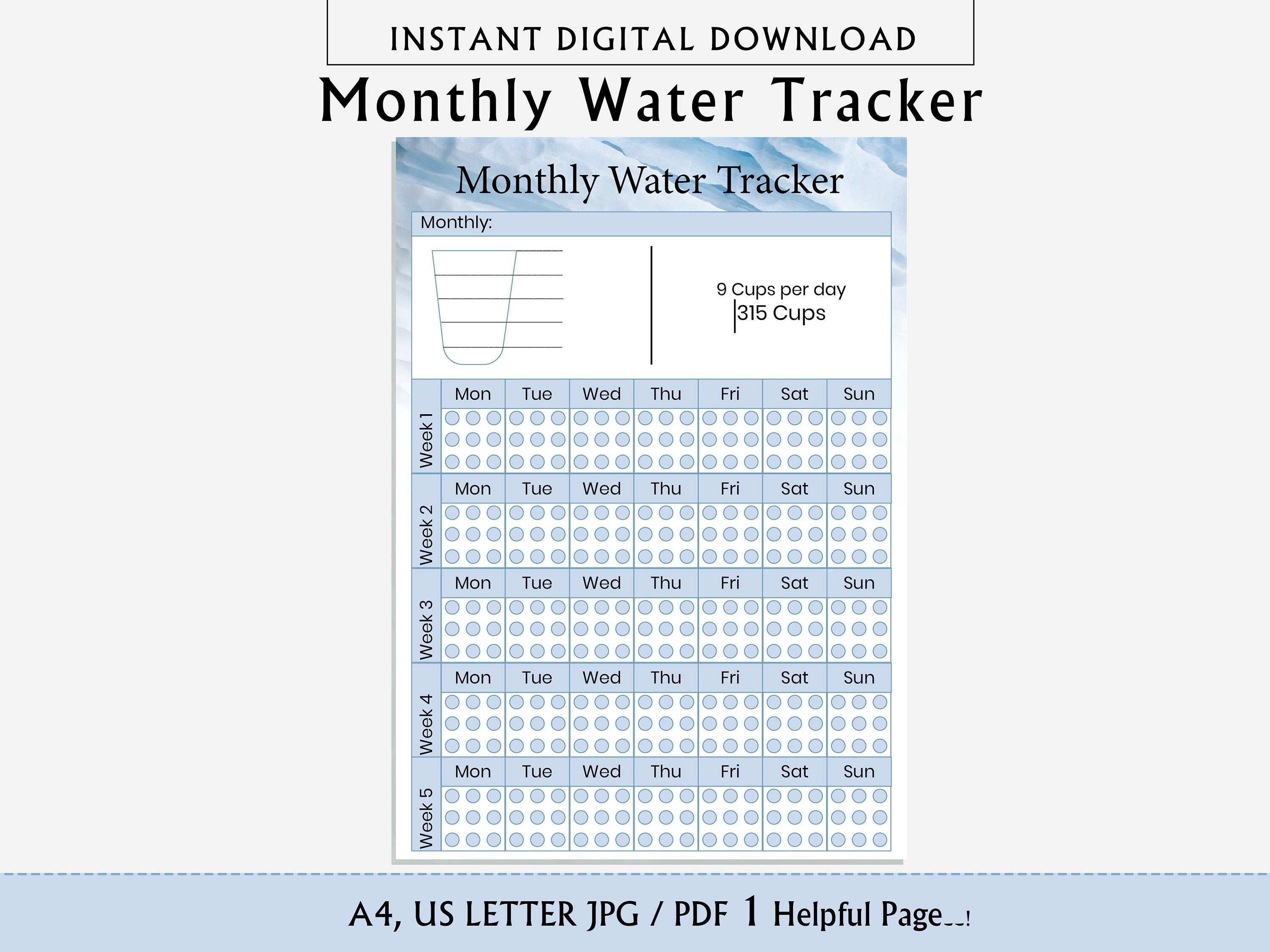 Monthly Water Tracker Printable, 30 Days Water Tracker, Monthly Water ...