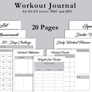 Workout Journal Printable , Minimalist Fitness Journal, Workout Tracker ...
