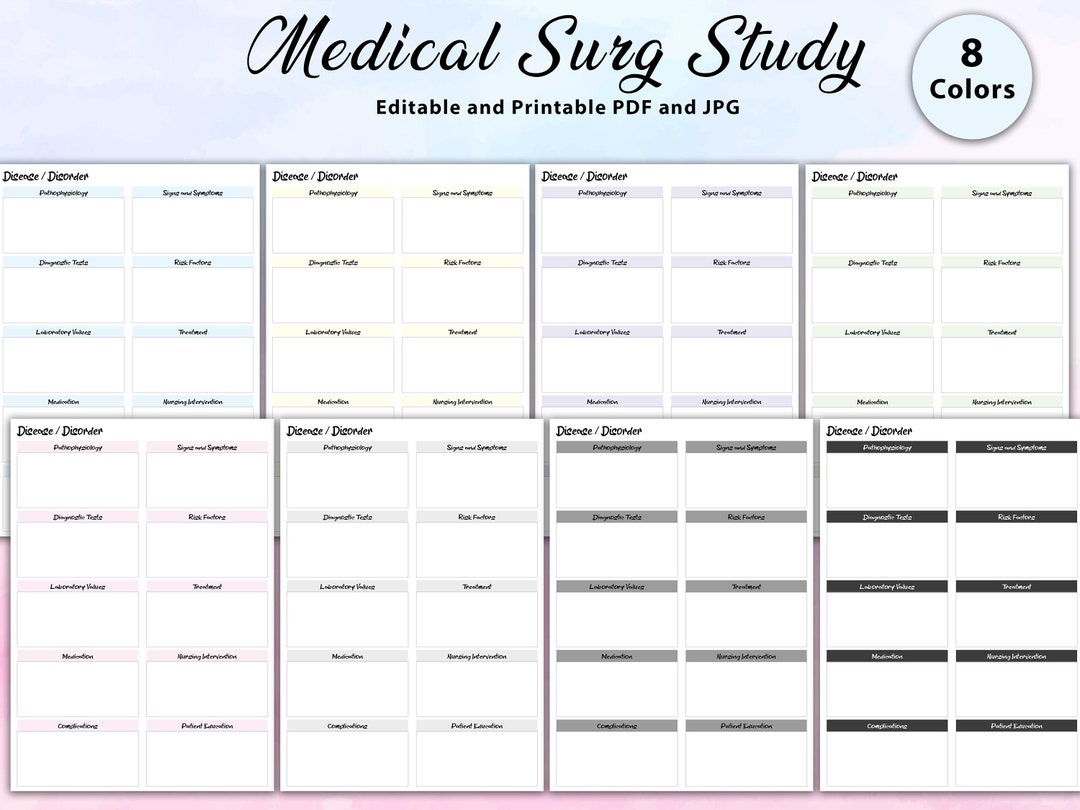 Editable Med Surg Study Template, Printable, Disease Process, Nursing ...