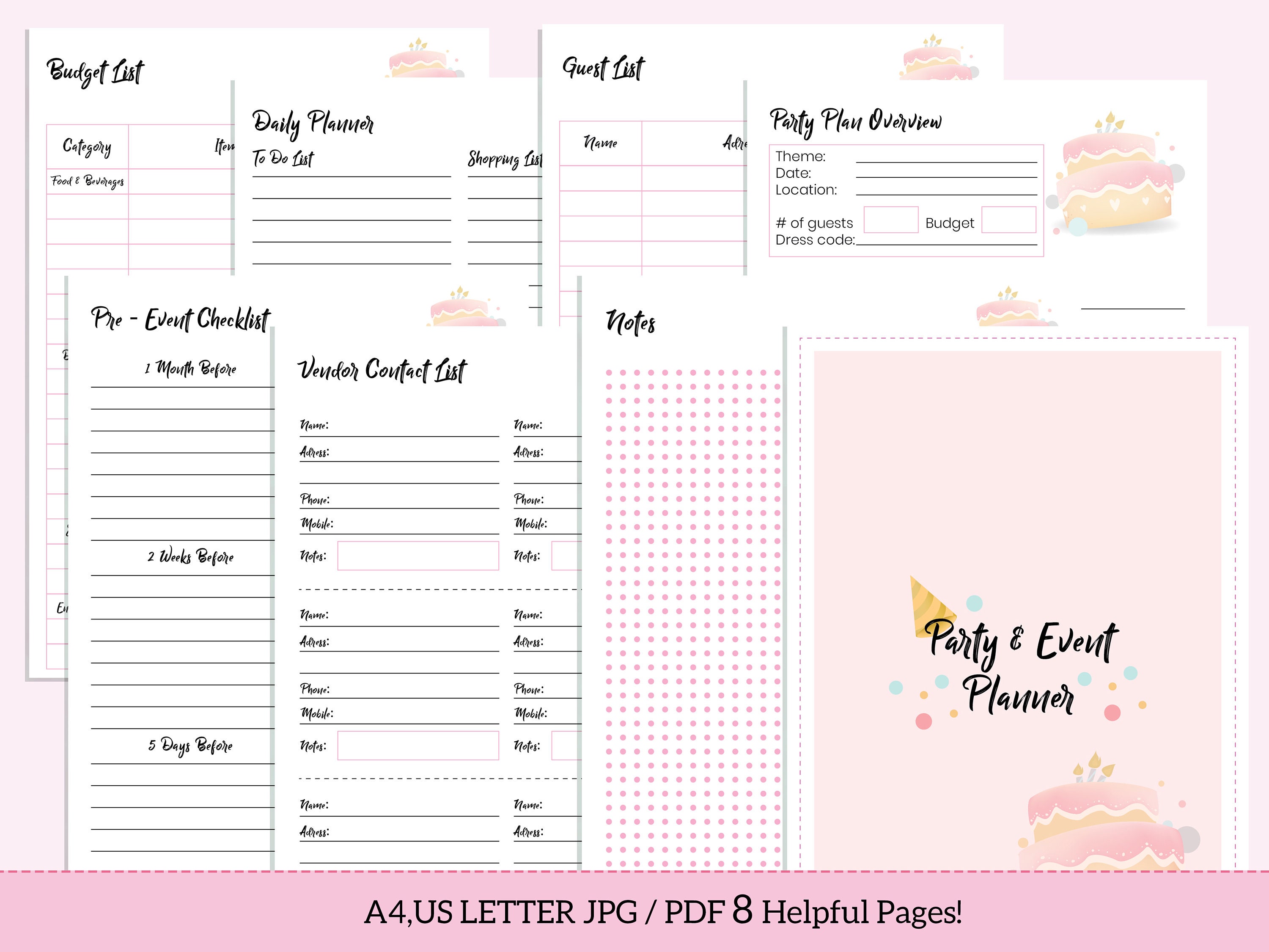 Printable Event Planner, Event Planning Template, Party Budget Planner