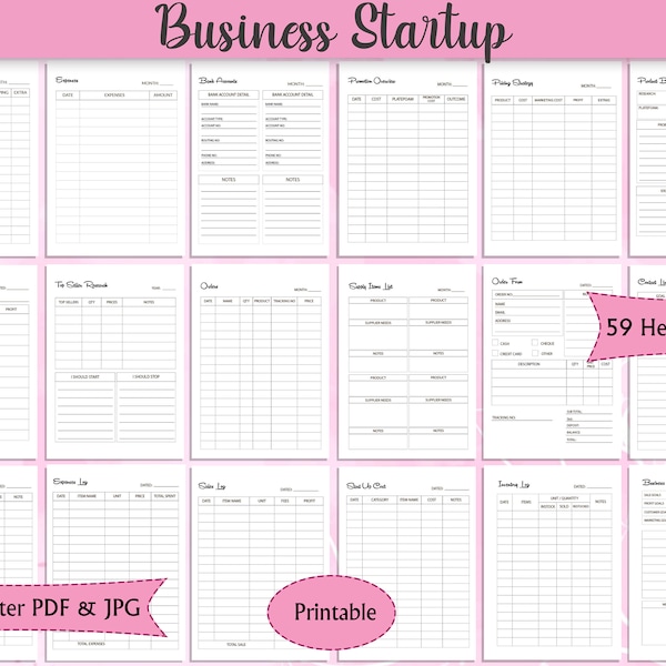 Business Startup planner, Business Startup Checklist, Business Checklist, Startup Checklist, Finance Planner, Business Planner PDF