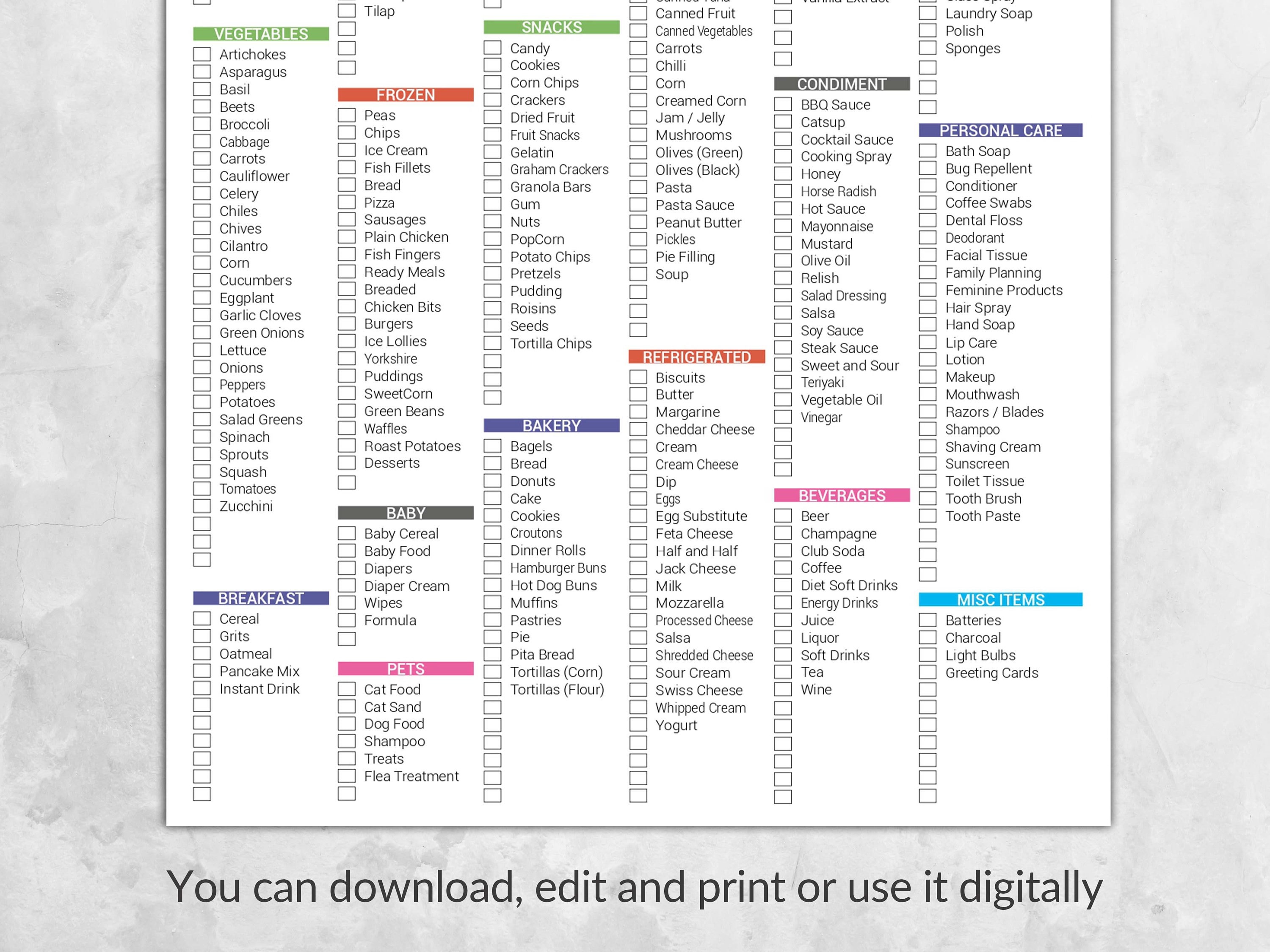 Master Shopping List Printable