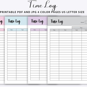 Printable Time log, Editable Work Log, Work Log Printable, Time Spent Tracker, Working Hours Log, Time Sheet Log, Time Log Printable