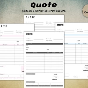 Editable Quote Template, EDITABLE Quotation Form, Small Business, Invoice Order, Job Estimate Form, Job Quote, Job Proposal, Printable Quote