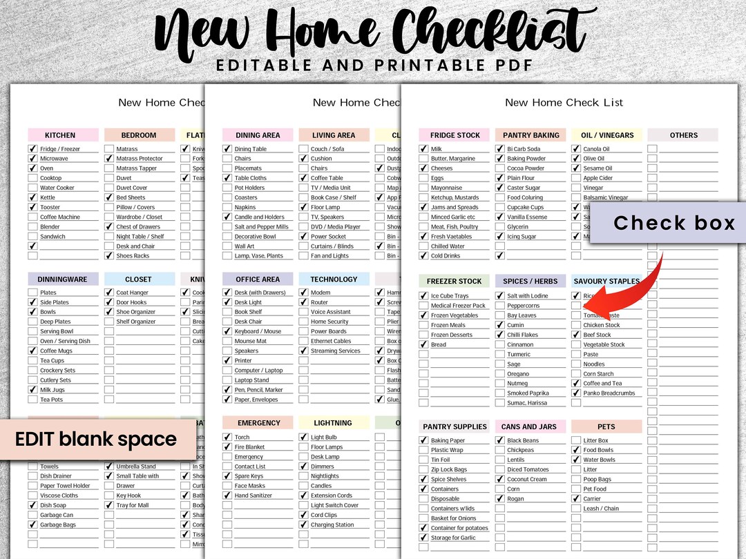 New Home Essentials Checklist Editable Bundle, New Home Checklist, Moving Checklist, Moving