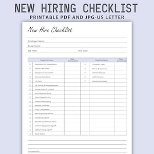 Printable New Hiring Checklist, New Hire Checklist Template, Word HR Forms, New Hire, Employee Form, Onboarding new hire list