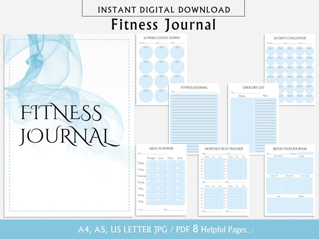 Fitness Journal Printable, Minimalist Editable 8 Pages Fitness Tracker ...