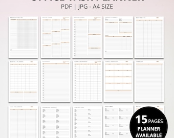 Printable Office Planner Bundle, Daily Weekly Monthly Planner PDF, 15 Page Productivity Planner, Work Organizer, Task Tracker