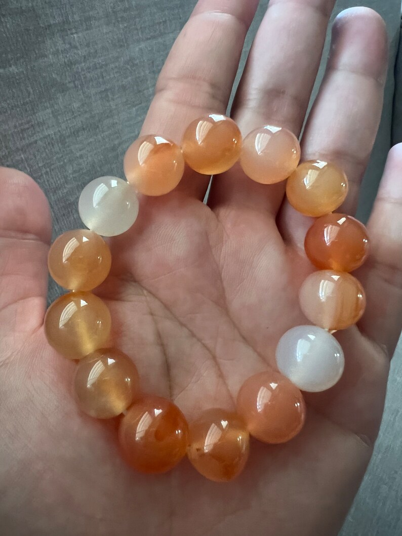 Orange Agate Gemstone 14mm Bracelet a Grounding Stone for Emotional, Physical, & Mental Balance image 3