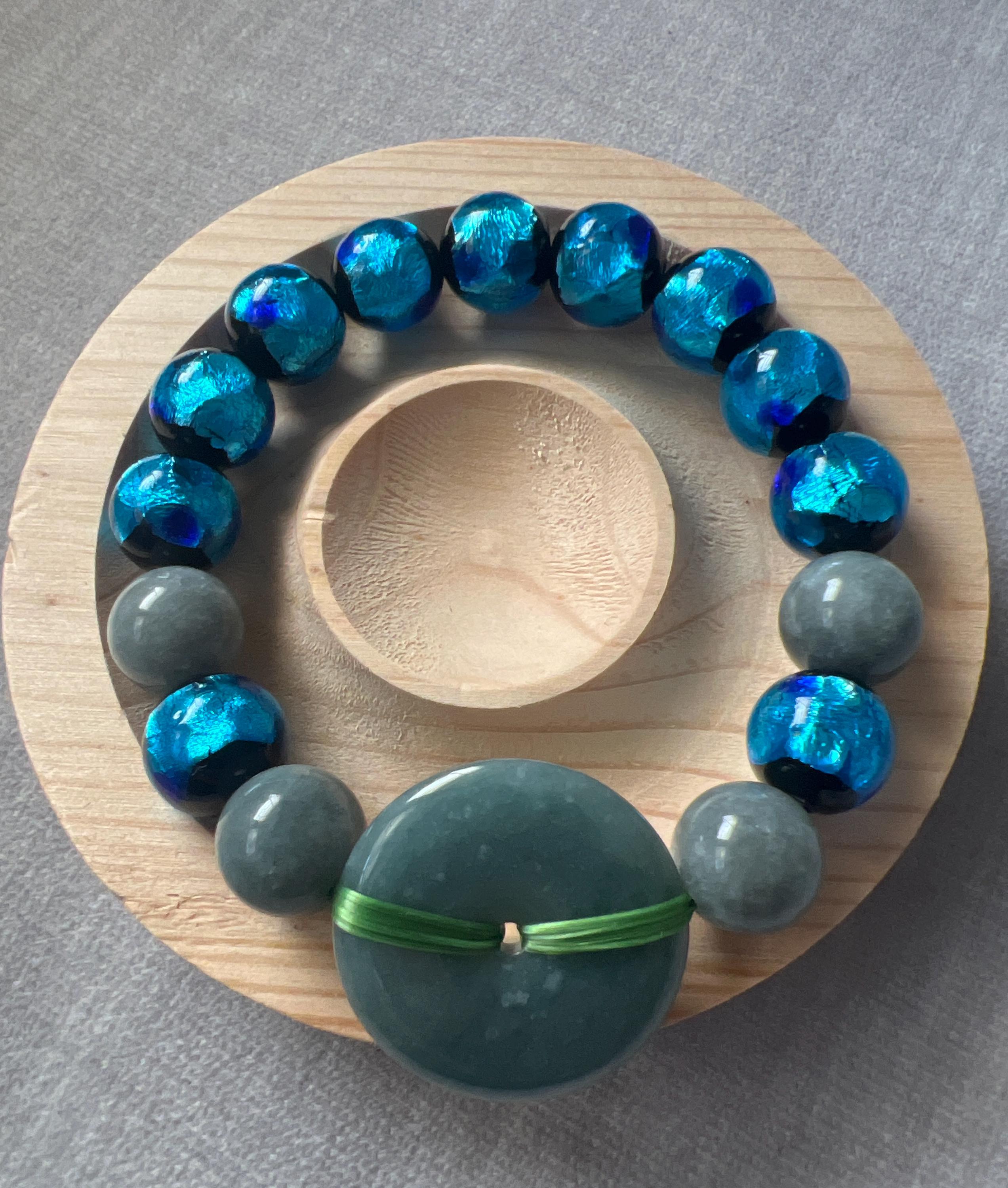 Unique Okinawa Japan Hotaru Glass With Burma Jade Beads Gemstone 