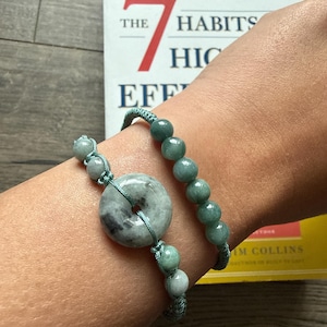 Natural Burmese Jadeite Jade Lucky Charms on Adjustable Draw String Cord Bracelet Attracts Protection and Wealth