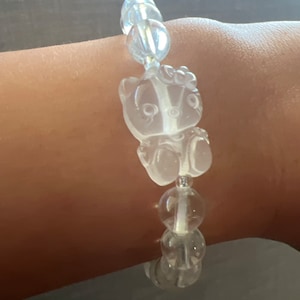 Genuine Beautiful Clear Quartz Gemstone w/ Small Cat Charm Bracelet UNISEX/Women/Men Enhancing Mental Clarity