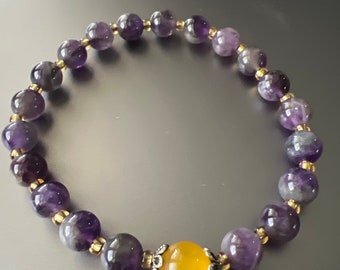 Natural Amethyst Gemstone 6mm Beads Stretchable Bracelet for Men and Women February Birthstone