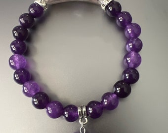 Beautiful Natural Amethyst Gemstone Quarts Charm Bracelet - February Birthstone