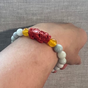 100% Natural Burmese Jadeite Jade w/ Cinnabar PiXiu or PiYao and Agate Gemestones Bracelet w/ Certificate