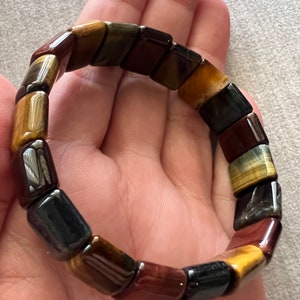 Multi Color Tiger Eye Gemstone Double Drill Elastic Bracelet Unisex/Male/Female