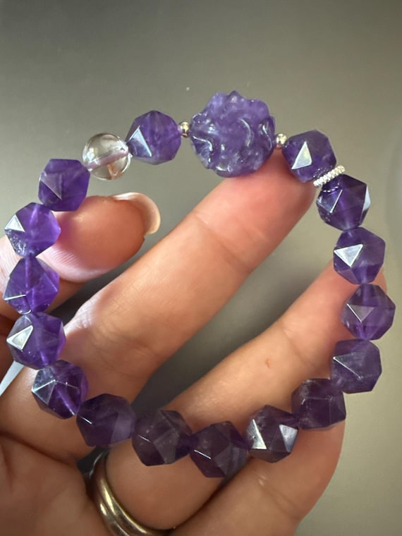 Unique Custom-made Natural Dark Purple Amethyst and Clear 