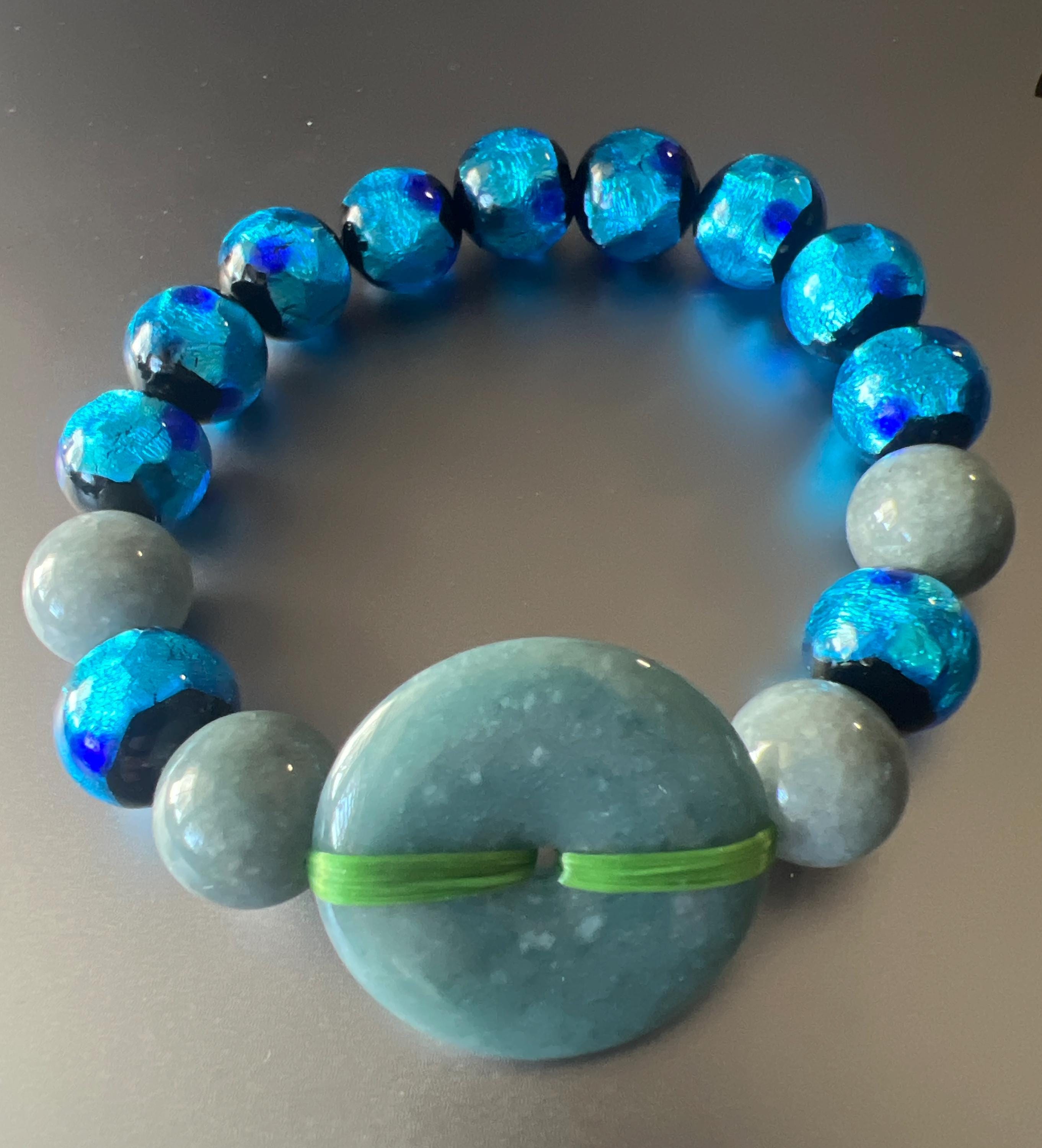 Unique Okinawa Japan Hotaru Glass With Burma Jade Beads Gemstone