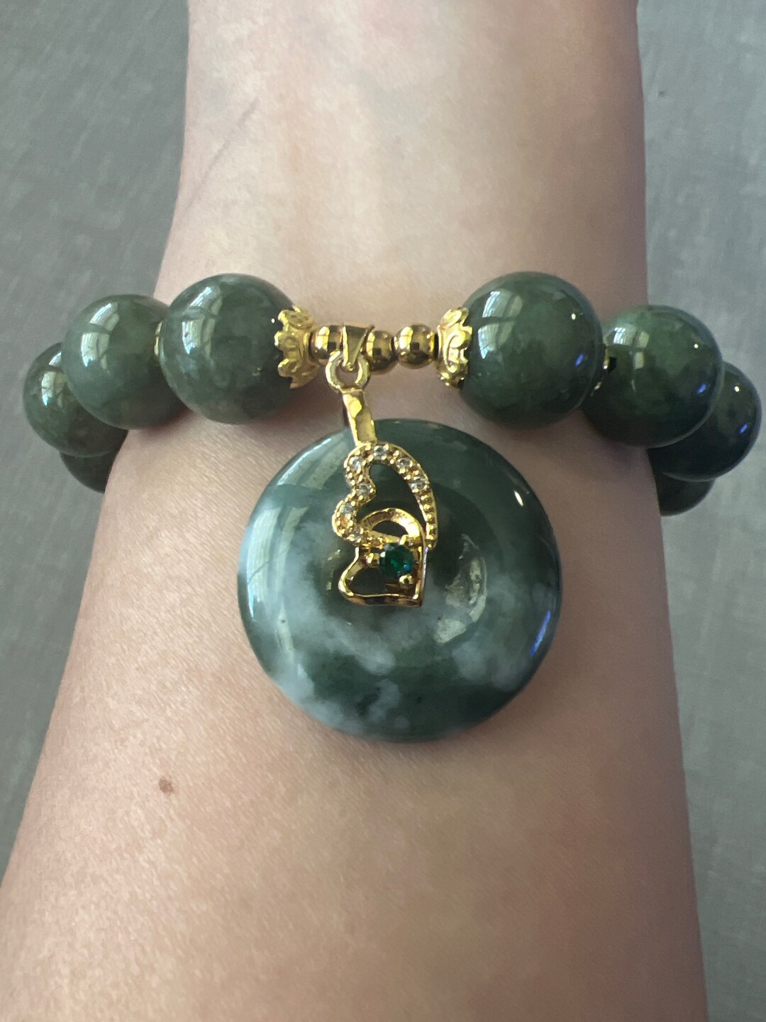 Natural Dark Spinach Green Jade Bead 13mm W/ Fengshui Lucky Etsy