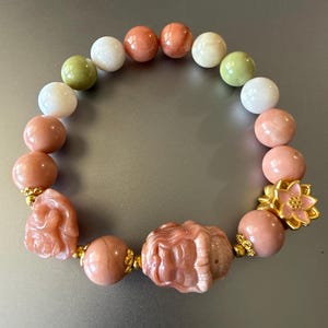 High Quality Custom-Made Delicate Pastel Natural Alashan Agate Crystal Bracelet with Carved Mermaid and Flower Charms