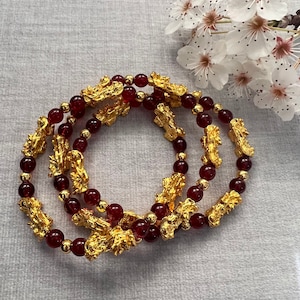 Red Crystal Bracelet Beads 6mm w/ FengShui Lucky PiYao or PiXiu Attracts Wealth Good luck