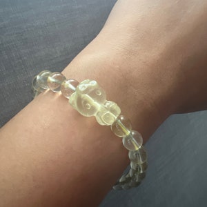 Genuine Beautiful Citrine Quartz Gemstone w/ Small Cat Charm Bracelet UNISEX/Women/Men