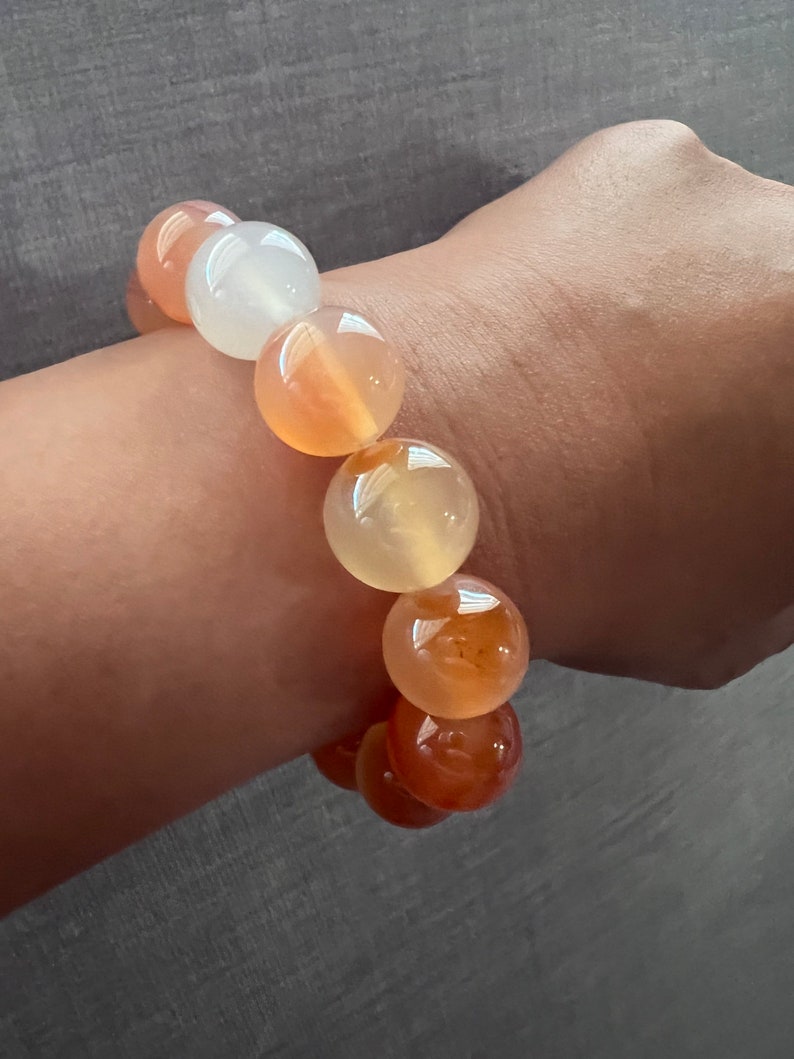 Orange Agate Gemstone 14mm Bracelet a Grounding Stone for Emotional, Physical, & Mental Balance image 1