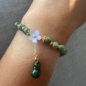 Genuine Burmese Jadeite Jade 6mm Bead w/ Jade Feng Shui Lucky Hulu Charm Bracelet Symbolizes Abundance, Health & Wealth