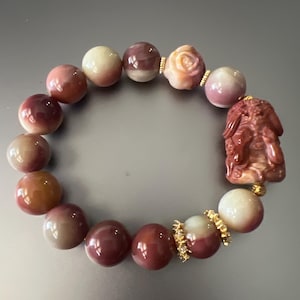 High Quality Unique Natural Alashan/Alxa Agate Crystal Gemstone with Carved Alashan Lady Buddha and Flower Charms - Collector’s Bracelet