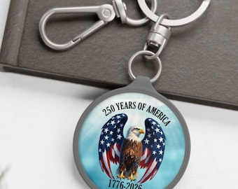 Patriotic American Eagle Key Ring, 250 Years of America, USA Anniversary