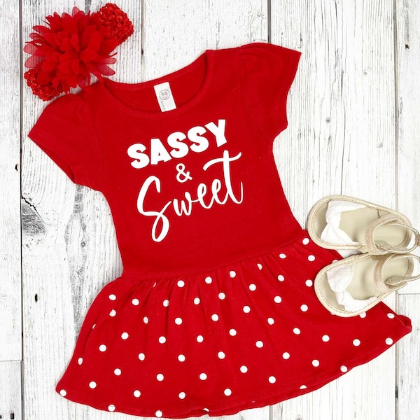 Sassy & Sweet Infant and Toddler Dress in polka dot or solid colors, Baby Girl Dress, Funny Girls Dress, Cute Girls Dress, Fun Kids Clothes