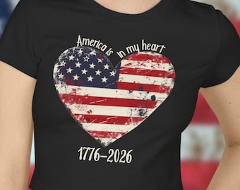 Rustic American Flag Heart Organic Cotton Crop Top, Patriotic Tee