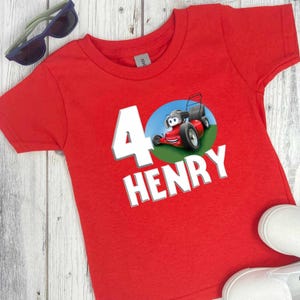 Personalized Lawn Mower Birthday Shirt for Kids, Cute Toddler Party Outfit with Push Mower Design, Child's Name and Age Graphic