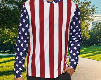 American Flag Men's Hoodie, Patriotic USA Activewear Jacket
