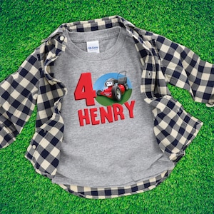 Personalized Lawn Mower Birthday Shirt for Kids, Cute Toddler Party Outfit with Push Mower Design, Child's Name and Age Graphic
